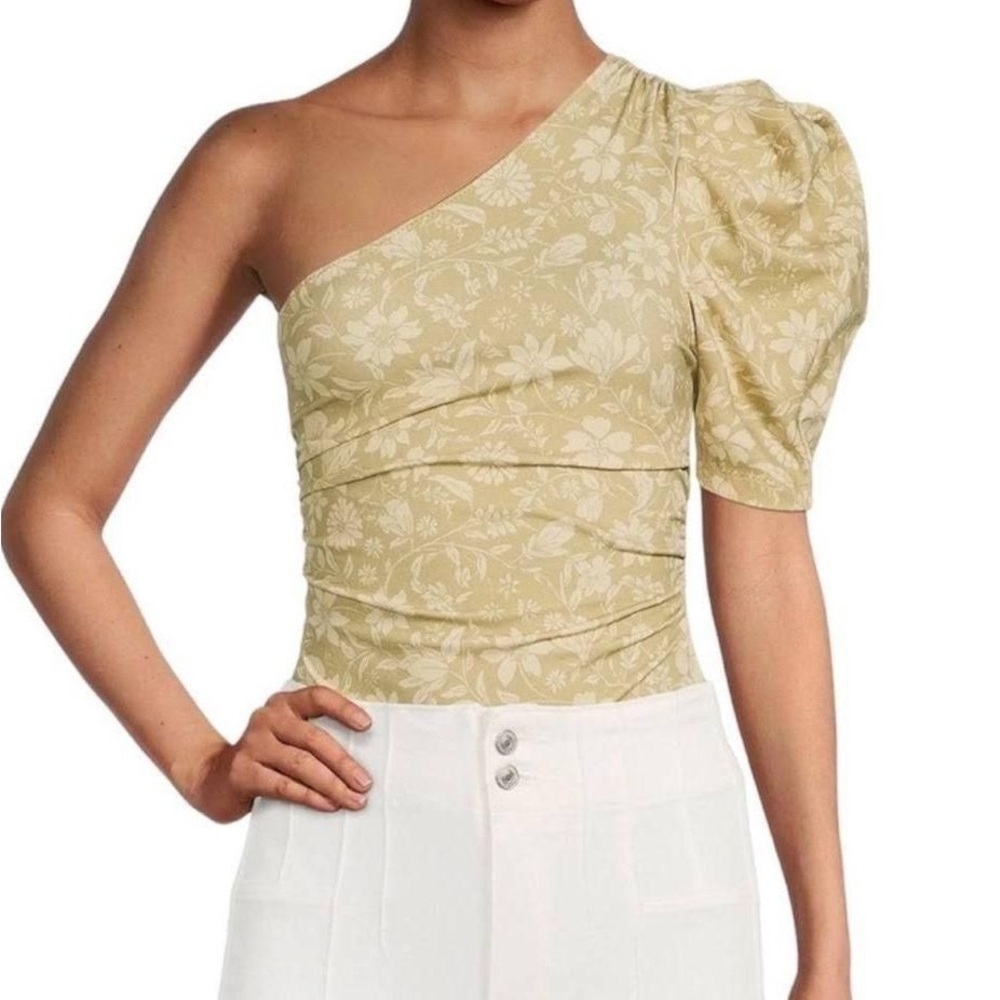 Free People One-Shoulder Floral Bodysuit in Light Sage